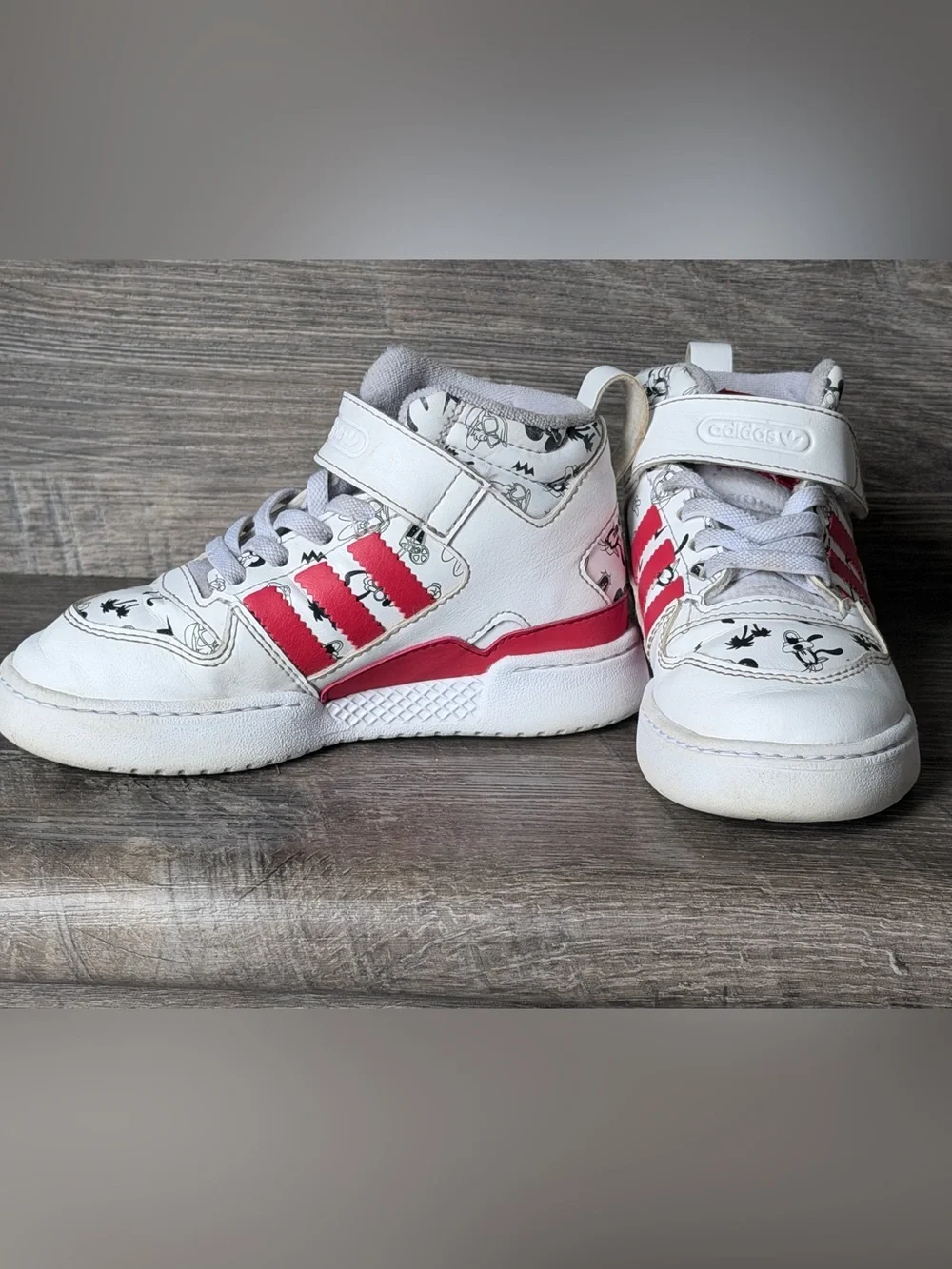 Adidas x Disney Forum Mid Kids Sneakers White Red Size 11.5K